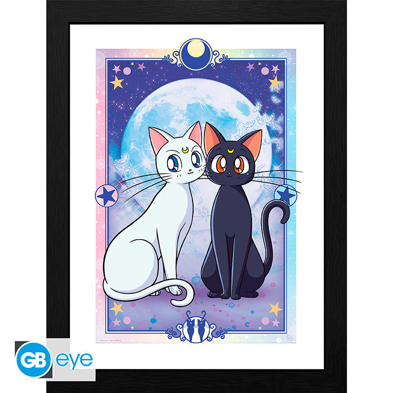 🌙 Sailor Moon - Tirage encadré "Luna & Artemis"