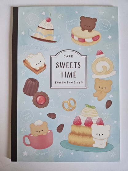 🗒️ Notebook "CAFE Sweets Time" bleu 50 Feuilles – Daiso Japon